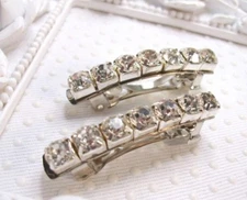 Pair French Clip Mini Hair Barrettes with Famous Maker Crystals Weddings
