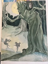 Watercolor Cover Art  Illustrator Esther Heins (Berow) Haunted Tree In Moonlight