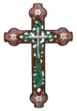 13-inch Decorative Hanging Wall Cross Brown Green White Floral Pattern