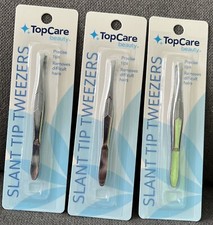 Top Care Tweezers Slant Tip Precise Tip Removes Difficult Hairs Lot Of 3 NEW