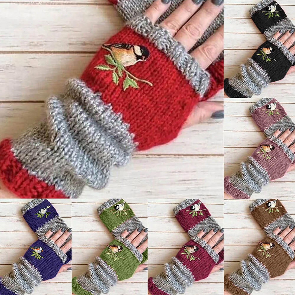 Mujer Suave Guantes de Punto Brazo Calentador Cálido Invierno Dedos Cortados "