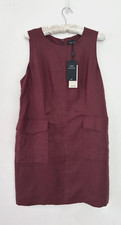 Next Dress Women's 100% Linen Burgundy Shift Lined Pinafore Pockets Size 16 BNWT