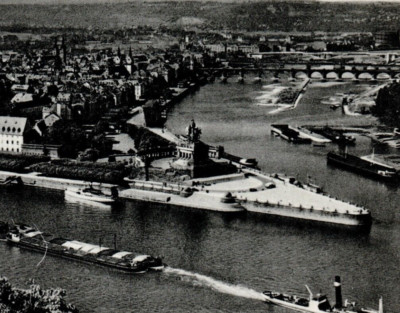 Koblenz Deutsches Eck canal aerial view Schoning & co Postcard Germany