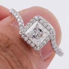 2.36 TCW Princess Cut Moissanite Bypass Engagement Ring In 14K White Gold Plated