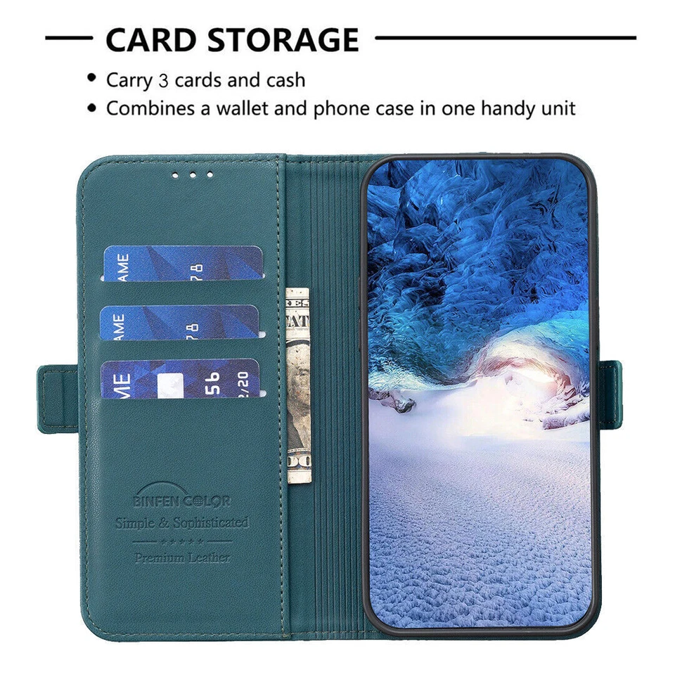 Leather Wallet Flip Phone Case For Xiaomi Redmi Note 13 12 12S 11 10T 11E 9 Pro - Image 3 of 4