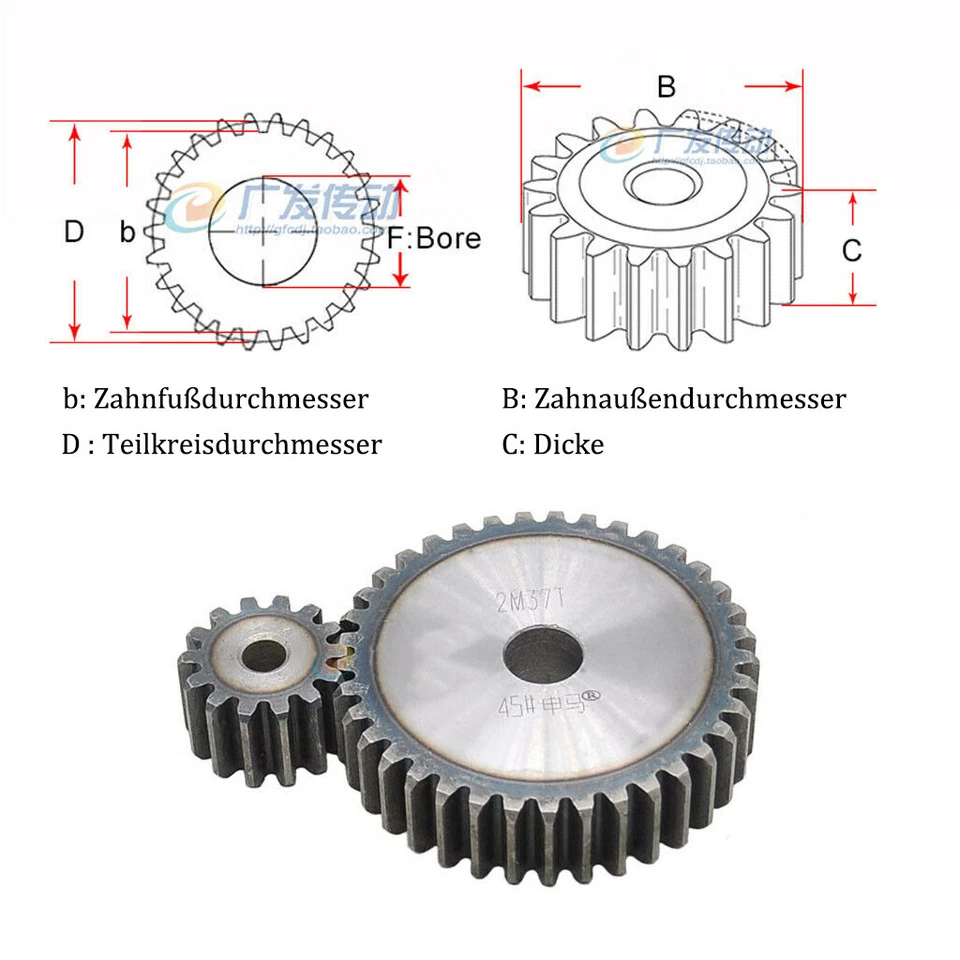 Modul 1/1.5/2 Zahnrad Stirnräder 10-150 Zähne Dicke 10/15/20mm C45 Stahlzahnrad - Bild 3 von 4