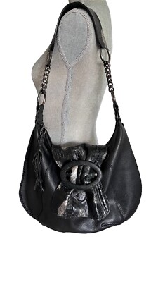 CHI by Carlos Falchi Black Leather Snake Skin Shoulder Hobo Purse Tote