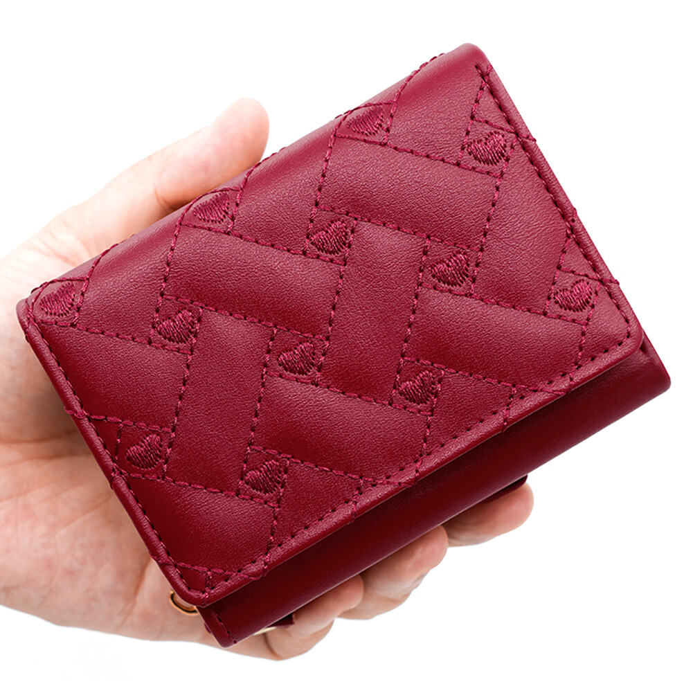 Women's Wallet Embroidered Heart Coin Purse Tri-fold Card Holder