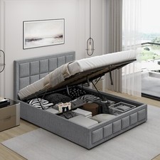 OTTOMAN STORAGE GAS LIFT UP SINGLE SMALL DOUBLE 4FT6 KING SIZE FABRIC BED FRAME