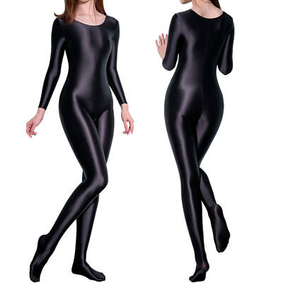 Women's Super Elastic Catsuit Shiny Glossy Full Bodysuit Unitard Zentai Costume