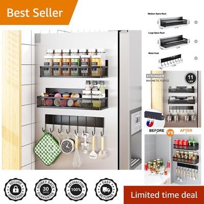 Rust-Resistant Magnetic Shelf Set with 8 Hooks - Versatile Kitchen Organizer