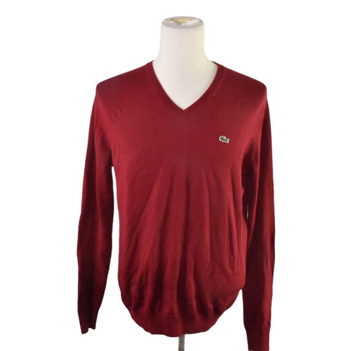 Lacoste Men Red V-neck Sweater Size 