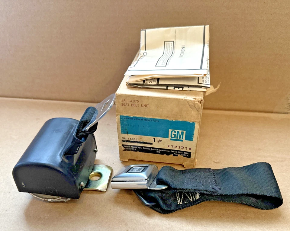 1976-77 Nuevo de Lote Antiguo Oldsmobile Buick A Body Deluxe Negro Cinturón Retractor GM 1721228 Foto 2 de 4