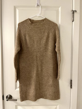 Mango MNG Basics Wool Blend Dress Size XS Mock Neck Ribbed Knit Long Sleeve