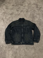 Vintage 2005 Gap Denim Jacket Mens M Faded Black Lined Full Zip Work Utility