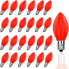 25 Pack Christmas Light Bulbs, C7 Ceramic Red Replacement Bulbs, C7 Outdoor Stri