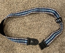 Leather and Embroidered, woven Blue pattern guitar strap 2 In Wide X 58 Long