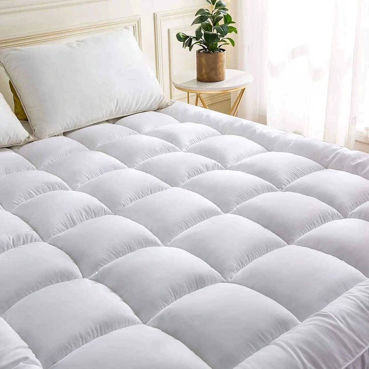 A Adios 4-Inch Deep Sleep Mattress Topper - Super Soft Microfiber, White, Plush Comfort