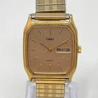 Vintage Timex Watch Men FOR PARTS REPAIR 29mm Gold Tone Day Date Stretch Band