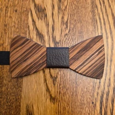 The Two Guys Bow Tie Co Wooden Zebra Wood Leather Center Pre Tied Men
