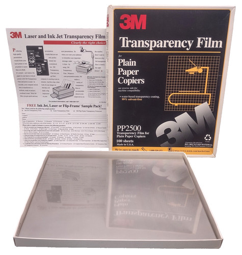 3M PP2500 Transparency Film 72 SHEETS for Plain Paper Copiers 100 sheets 8.5x11 
