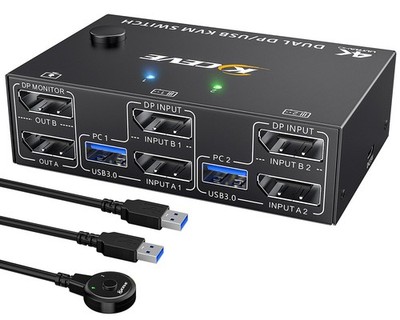 8K USB 3.0 Displayport KVM Switch 2 Monitors 2 Computers 8K@30Hz 4K@144Hz,MLEEDA