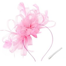 Women's Fascinators Feathers Mesh Ribbons Tea Party Hats with Headband Pink-2