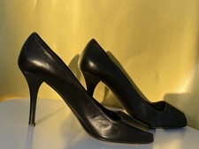 Prada Black Ultra Soft Leather Heels SZ38.5 Italy Excellent Condition Open Toe