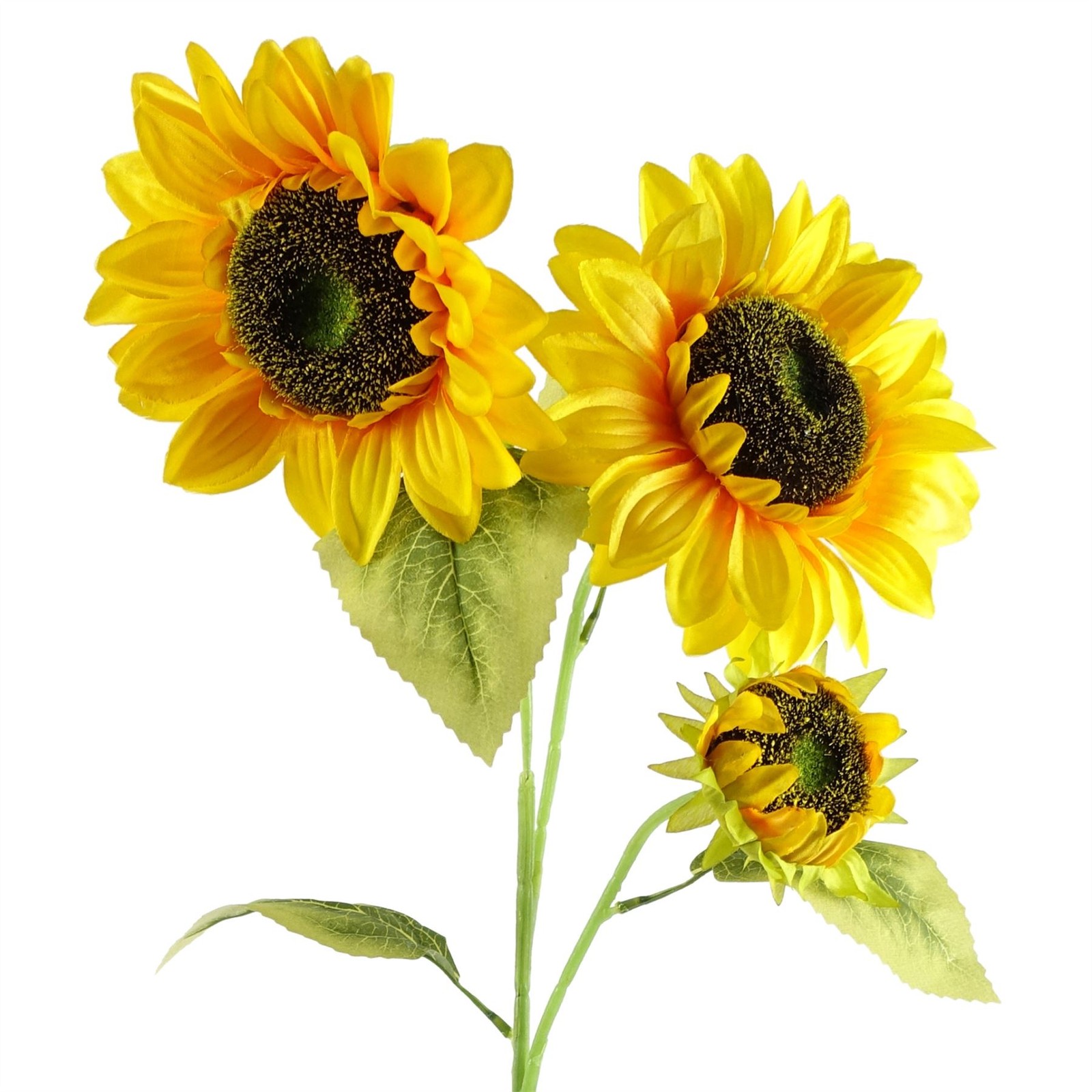 Leaf Artificial Sunflower 88cm Yellow 3 Heads Faux Flower Stem Home Decor