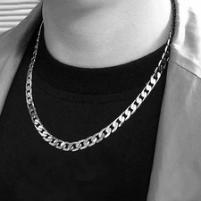 Mens Chain Necklace Silver - 6mm Thick Sterling Silver Hip Hop Cuban Curb Link