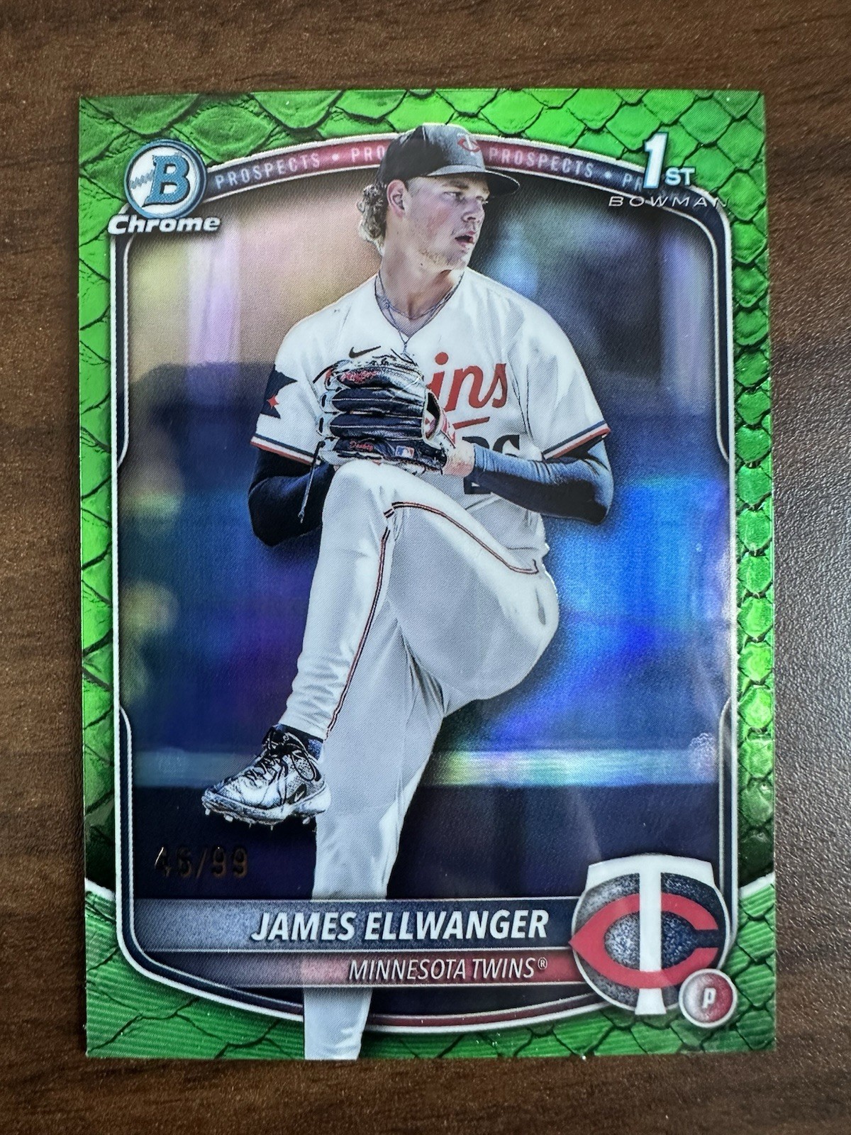 2025 Bowman Chrome Draft James Ellwanger Green Reptilian 1st Bowman RC /99