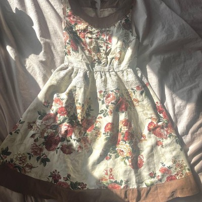 Axes Femme Cream Brown Pink Floral Sleeveless Dress Size S Stretch Lacy Kawaii