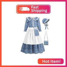 Aoiviss Girls Pioneer Costume Floral Colonial Prairie Dress for Little Kids