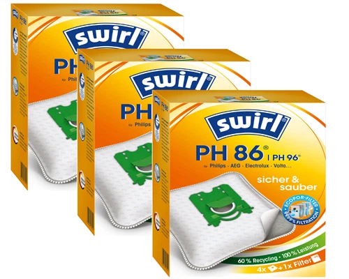 12 Staubsaugerbeutel Swirl PH 86, PH86 geeig. für Philips PowerLife FC8446/01