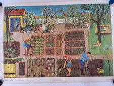 Vintage Schulwandbild IM GARTEN 60er Lehrtafel Schautafel -Der Neue Schulmann