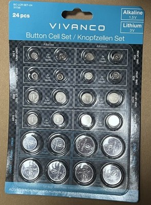 Vivanco Knopfzellen Set 24 Stück   AG/CR Batterien, Alkaline & Lithium