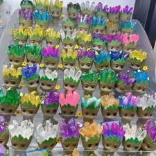 10Pcs Natural mixed material Groot Carving Crystal Quartz Healing Decorate