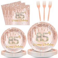 96 Pcs Rose Gold 85th Birthday Party Plates and Napkins for Girls Rose Gold P...