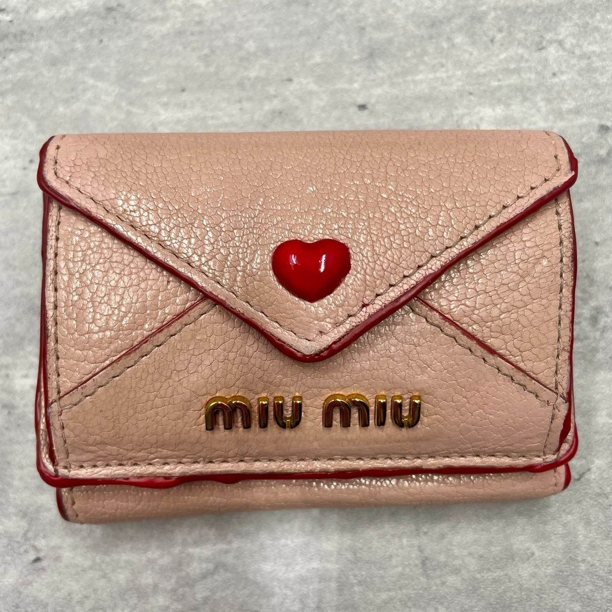 Authentic MIU MIU Love Letter Leather Trifold Wallet Purse Pink | eBay