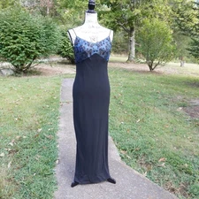 Jessica McClintock Y2K Gunne Sax Black Maxi Dress Bead Butterfly HOCO Gown 9/10