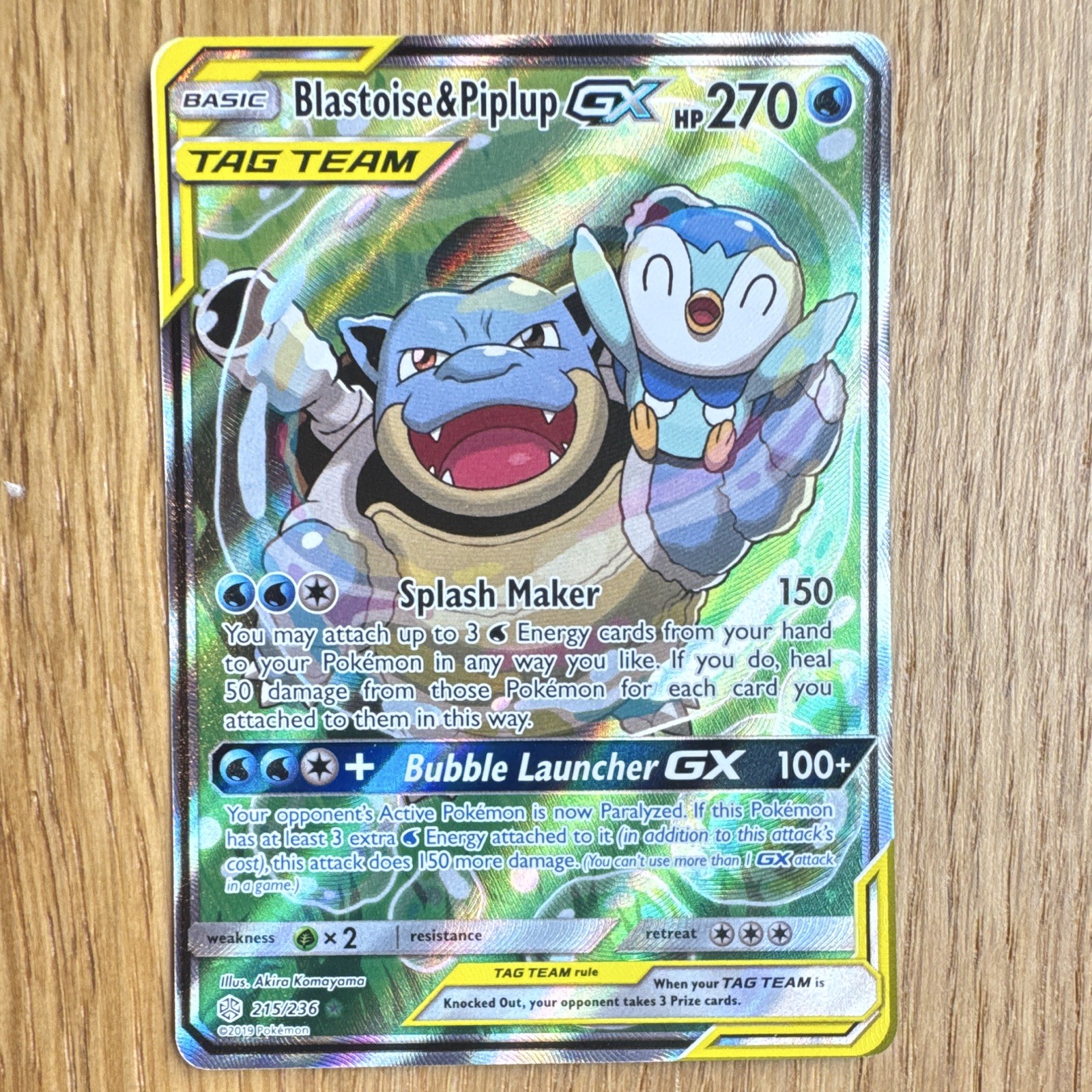 TAG TEAM Full Art Holo Blastoise & Piplup GX 215/236 Cosmic Eclipse near mint