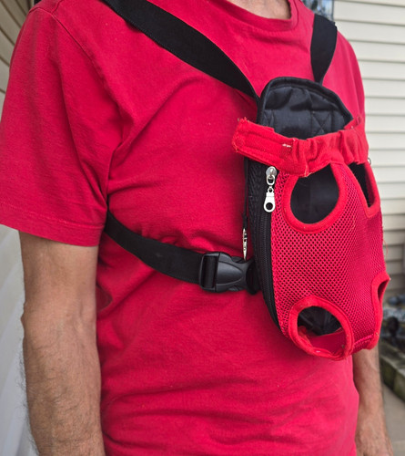 Small Dog/Cat Front/Back Carrier. Safety Leash Clip, Storage Pockets. Never Used