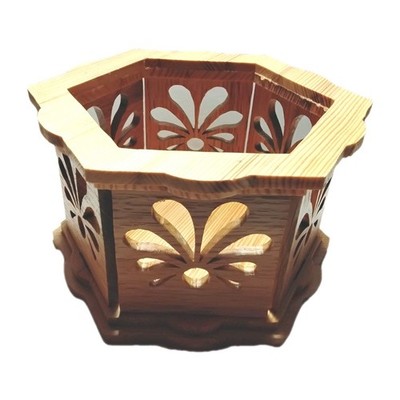 Handmade Hexagon Candle Holder   Pine & White Oak   6.25'' Wide   Rustic Decor