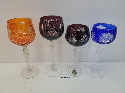 4x Überfang Weingläser Römer Dresden Glas Feuerrad Handschliff Bar #262594