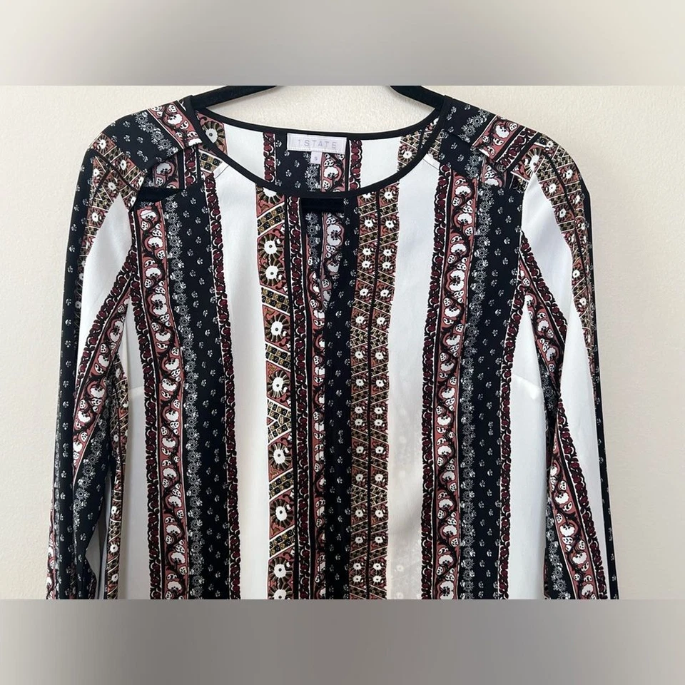 1. Blusa State Feminina S Manga Longa Estampa Recortada Semitransparente Negócios Casual - Imagem 4 de 4