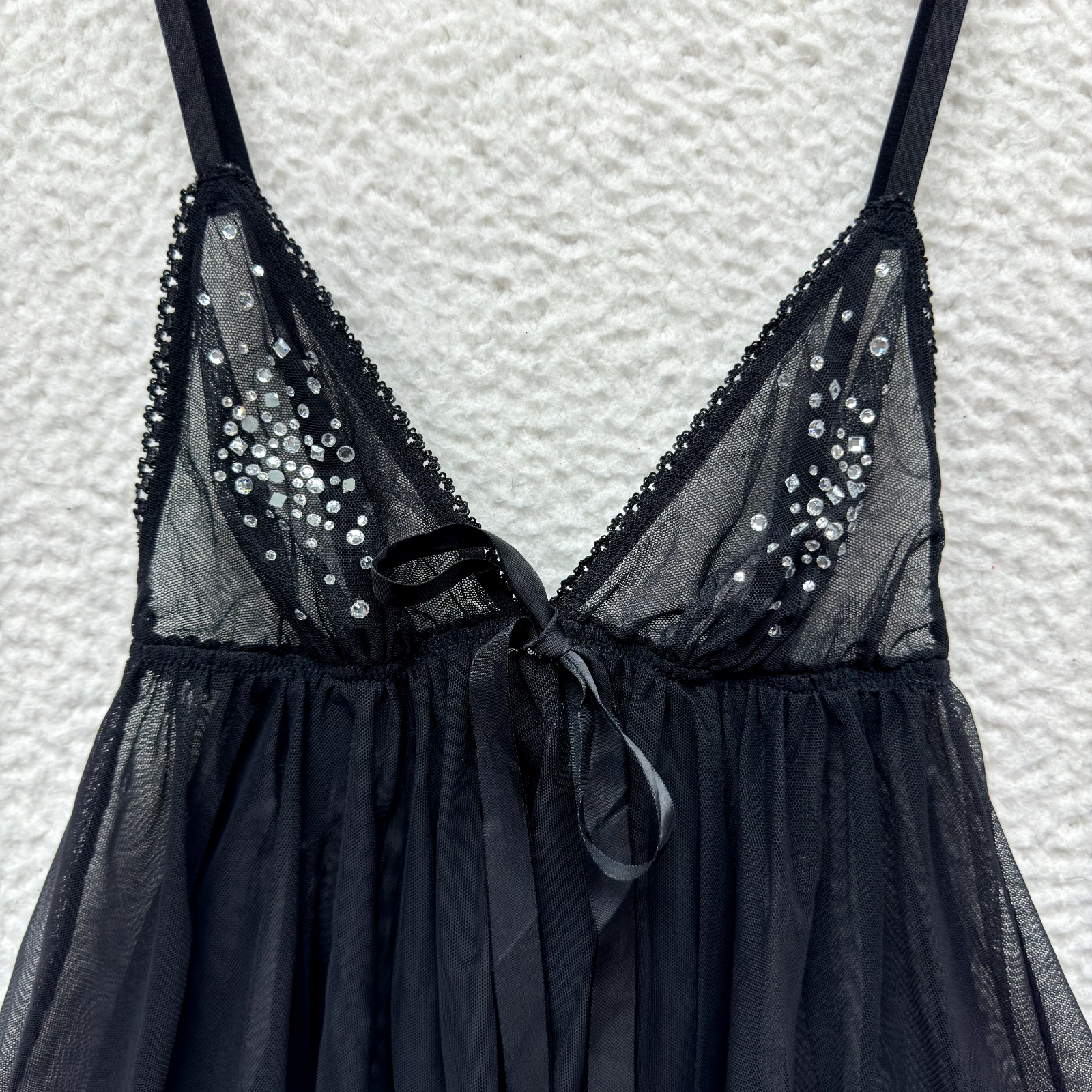 UNDERCOVER Victoria's Secret Babydoll Vestito Slip S Small Nero Maglia Strass Bling
