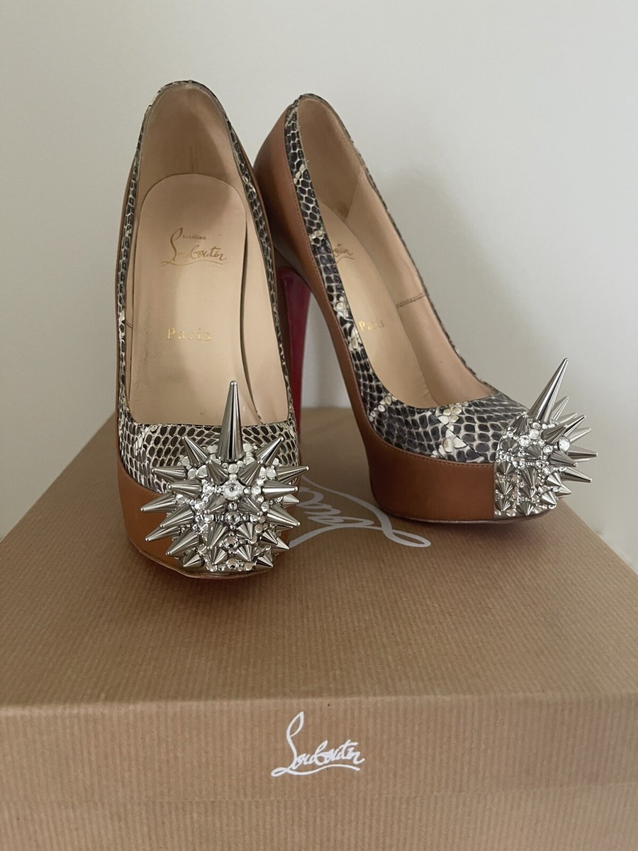 Christian Louboutin スタッズ　パンプス　37.5 CHRISTIAN LOUBOUTIN CAMEL ASTEROID SPIKES 160 SNAKE LEATHER