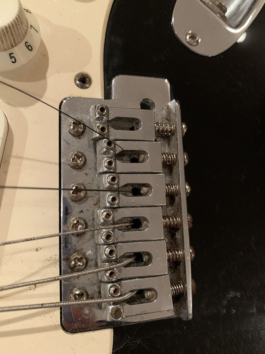 Squier Strat by Fender Electric Guitar Black and White w/New Squier Strat by Fender Electric Guitar Black and White w/New