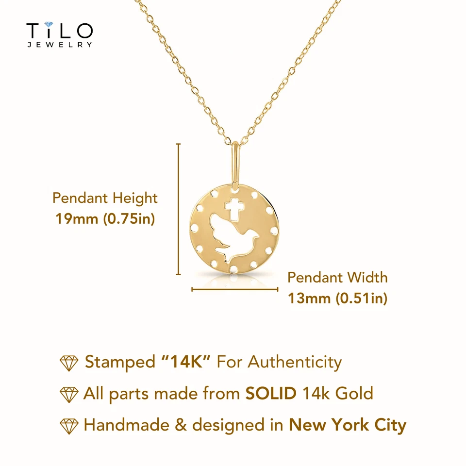 Collar colgante cristiano cruz paloma oro amarillo macizo real 14K 18 pulgadas Foto 3 de 4