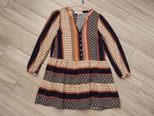 Loft Petites Multi-color Floral Stripe Long Sleeve Tiered Boho Dress.  Size XXSP